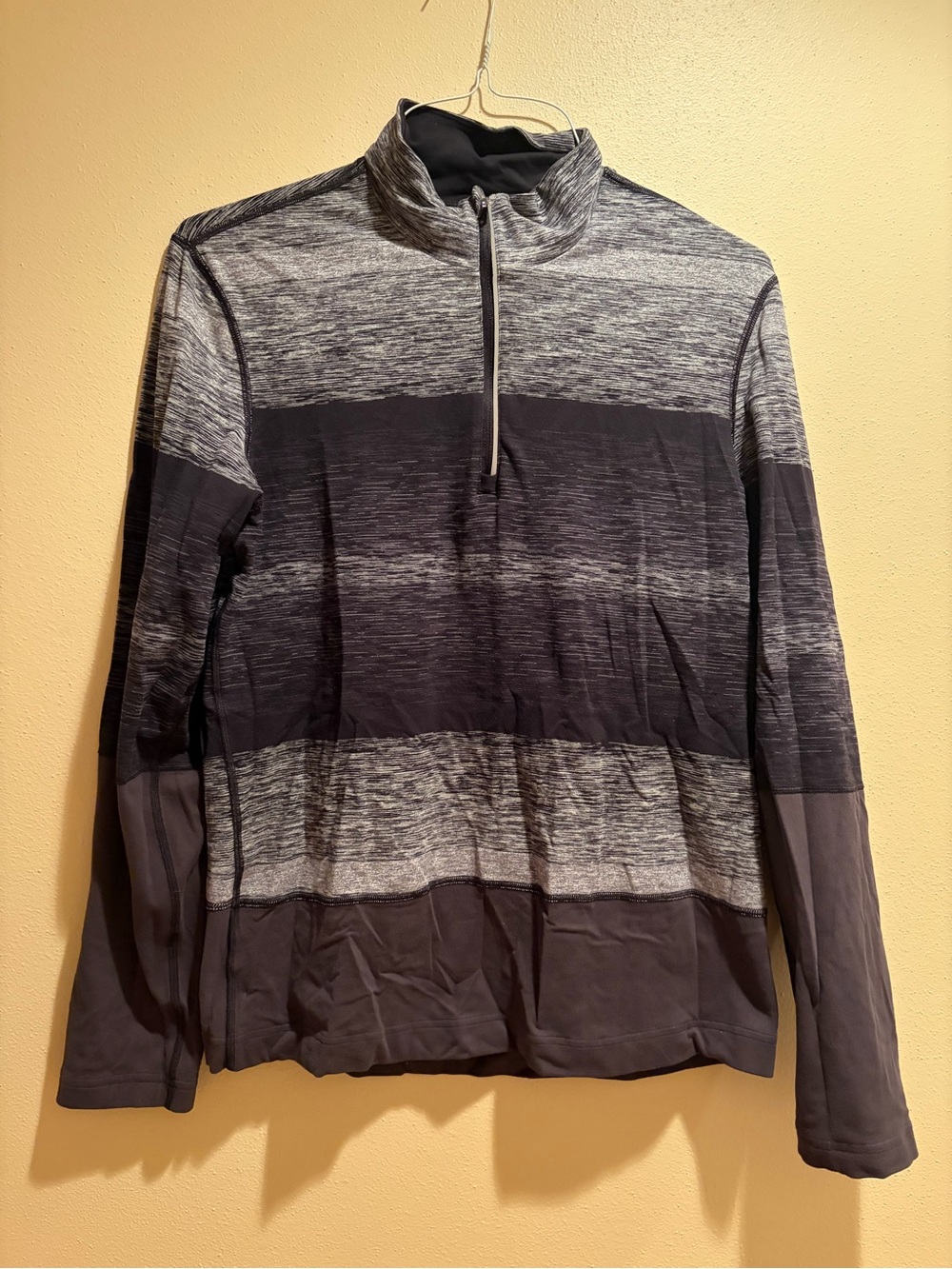 lululemon athletica Men’s Black and Gray Striped Half-Zip Pullover
